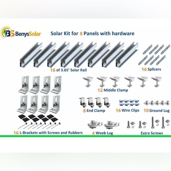 Solar Rail  kit for mounting 8 panels - Picture 1 of 10